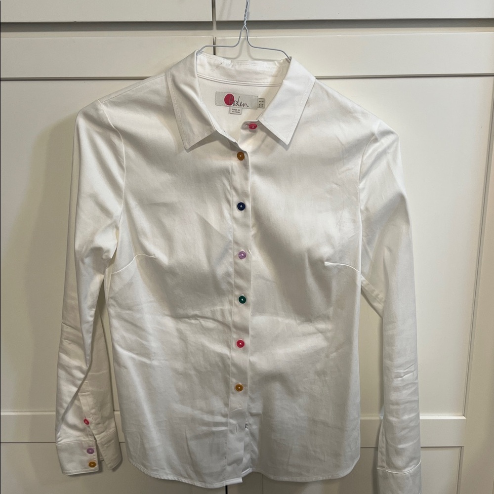 Boden White Button Down Shirt with Multicolor Buttons